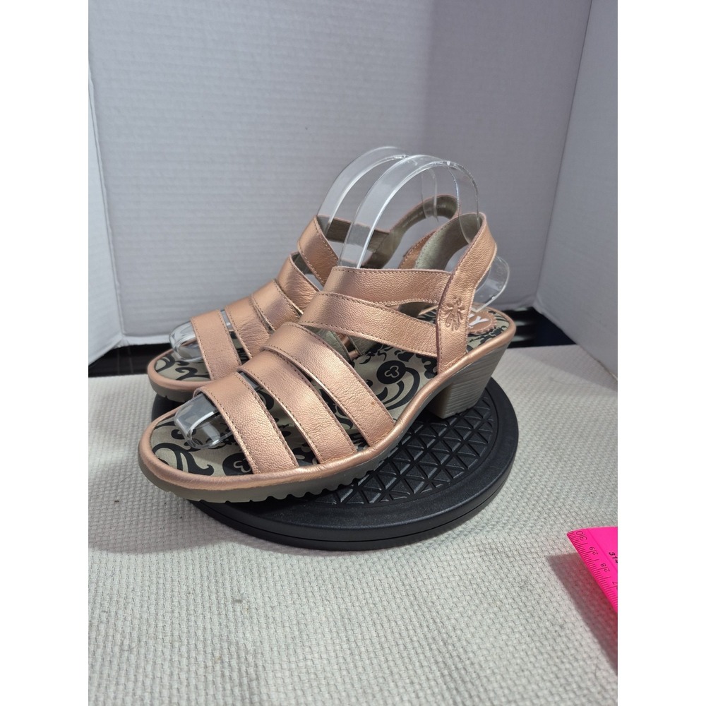 Fly London Metallic Rose Gold Strappy Low Heel Sandals